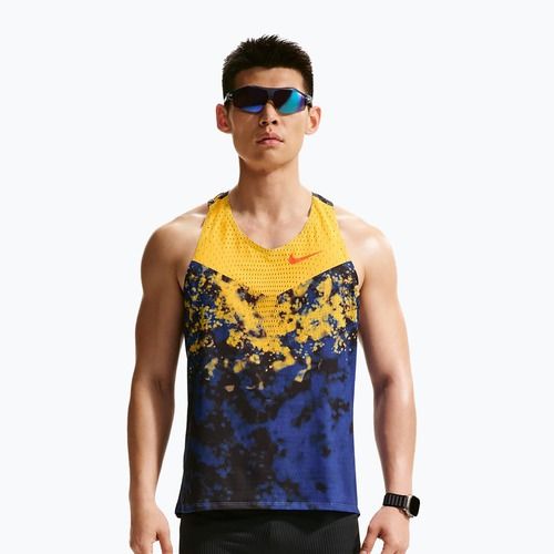 Koszulka do biegania męska Nike AeroSwift Dri-Fit ADV Singlet citron pulse/lapis/bright crimson