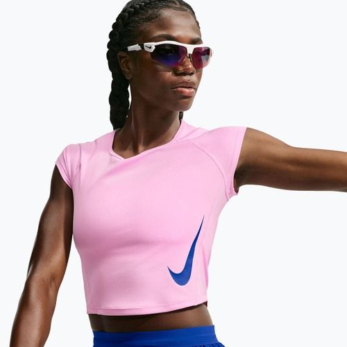 Koszulka do biegania damska Nike Tempo Swoosh Run Dri-Fit pink rise/pink rise/old royal