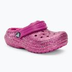 Klapki dziecięce Crocs Classic Lined Glitter Clog fuchsia fun/multi