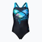 Strój pływacki jednoczęściowy dziecięcy arena Multi Pixels New Swim Pro Back black/turquoise