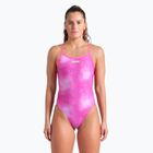 Strój pływacki jednoczęściowy damski arena Tie-Dye Challenge Back Allover shocking pink multi/shocking pink