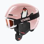 Kask narciarski dziecięcy UVEX Viti Set + gogle Speedy Pro pink penguin/lasergold lite