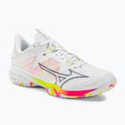 Buty do badmintona męskie Mizuno Wave Claw Neo 2 white/lunar rock/high vis pink