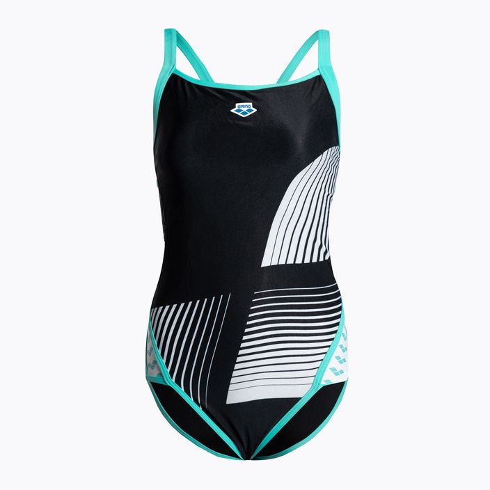Strój pływacki jednoczęściowy damski arena Icons Super Fly Back Logo black/white/blue diamond