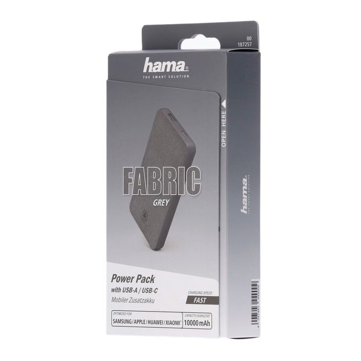 Powerbank Hama Fabric 10 Power Pack 10000 mAh szary 1872570000 2