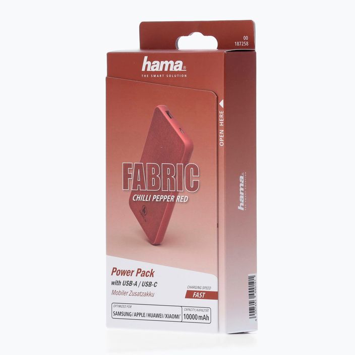 Powerbank Hama Fabric 10 Power Pack 10000 mAh czerwony 1872580000