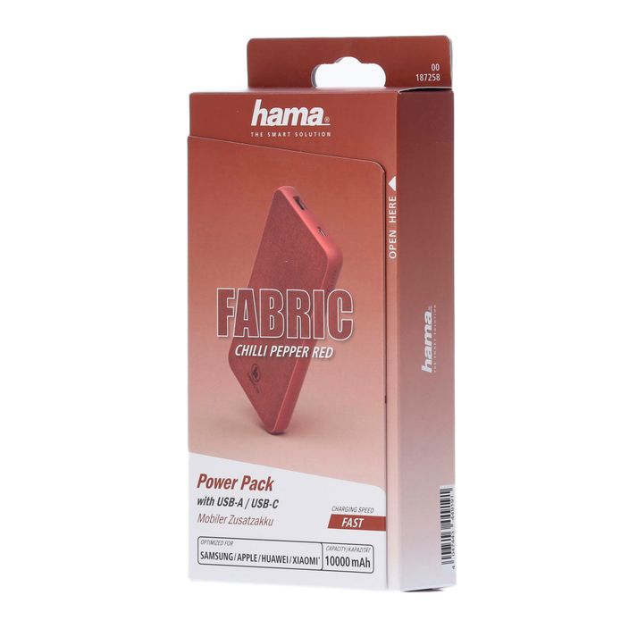 Powerbank Hama Fabric 10 Power Pack 10000 mAh czerwony 1872580000 2