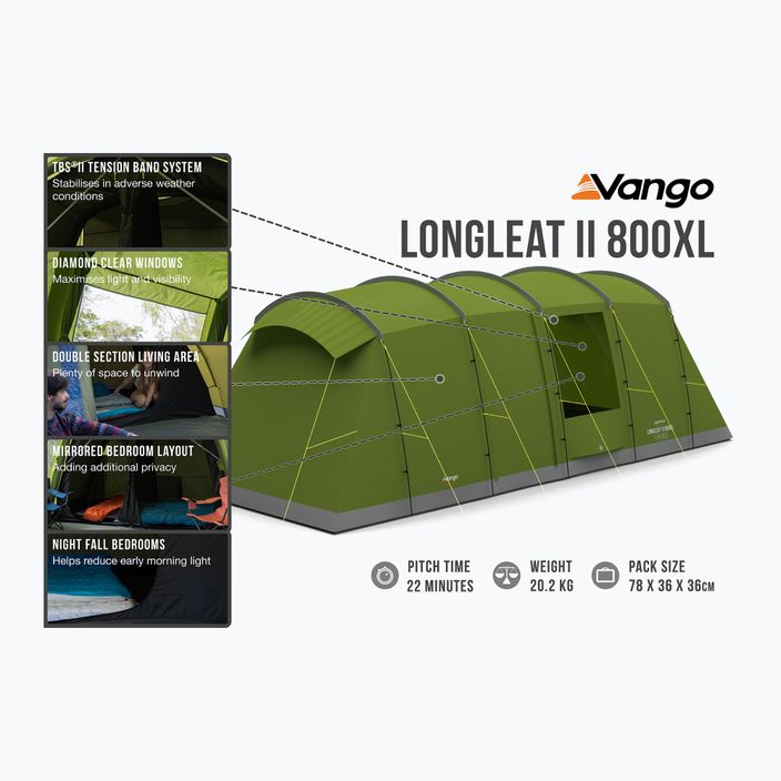 Namiot kempingowy 8-osobowy Vango Longleat II 800XL herbal 11