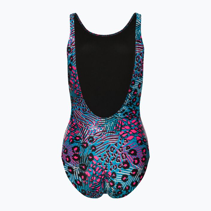 Strój pływacki jednoczęściowy damski Speedo Allover Deep U-Back jungle lapis/black/white/fluo pink 7
