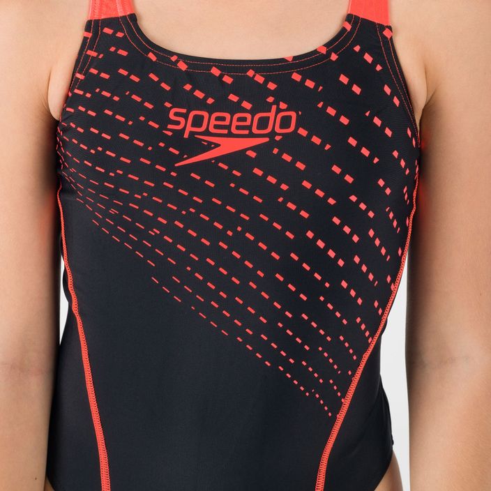 Strój pływacki jednoczęściowy dziecięcy Speedo Medley Logo Medalist black/siren red 7