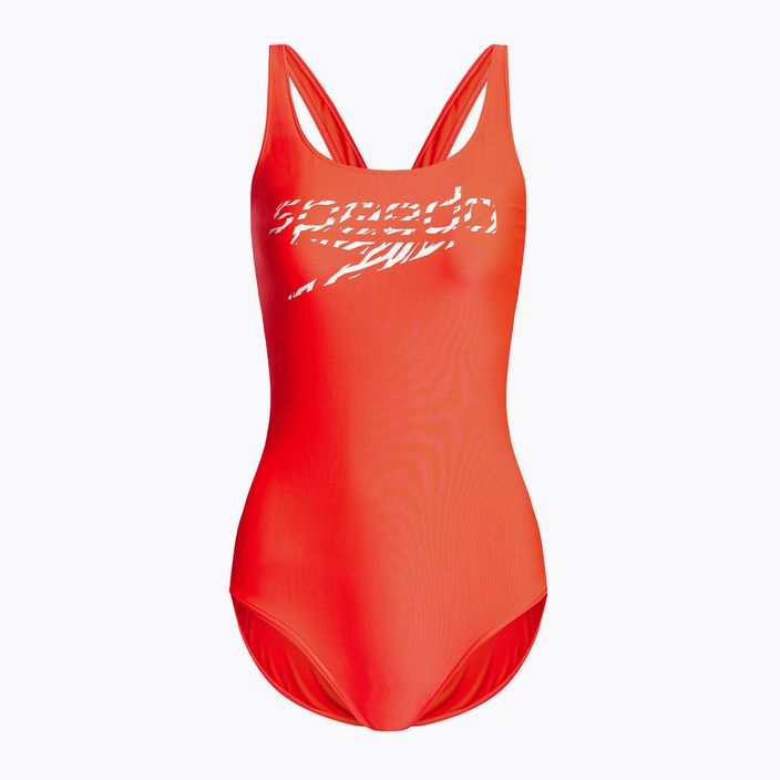 Strój pływacki jednoczęściowy damski Speedo Logo Deep U-Back siren red/white