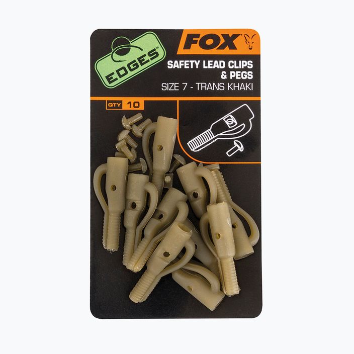Bezpieczny klips Fox International Edges Size 7 Lead Clip + Pegs 10 szt. trans khaki