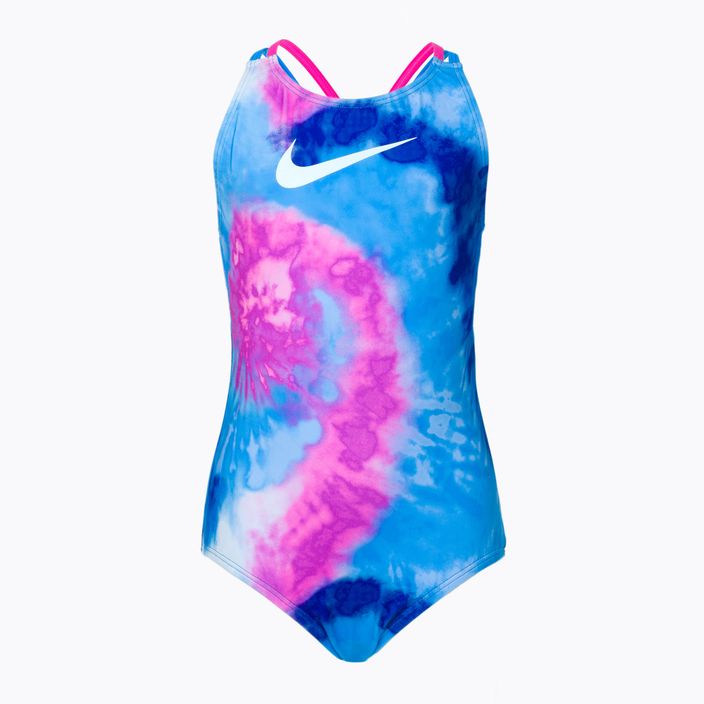 Strój pływacki jednoczęściowy dziecięcy Nike Tie Dye Spiderback photo blue