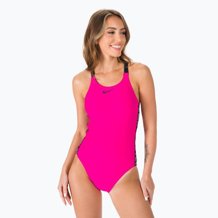 Strój pływacki jednoczęściowy damski Nike Logo Tape Fastback pink prime 3