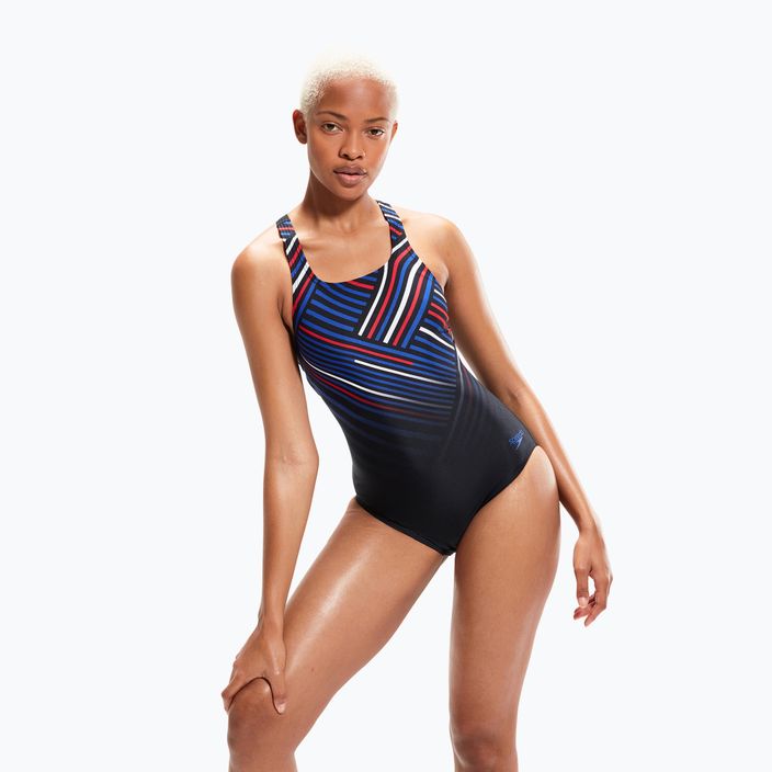 Strój pływacki jednoczęściowy damski Speedo Digital Placement Medalist black/fed red/chroma blue 5