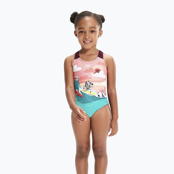 Strój pływacki jednoczęściowy dziecięcy Speedo Digital Printed Swimsuit chockaberry/coral 4