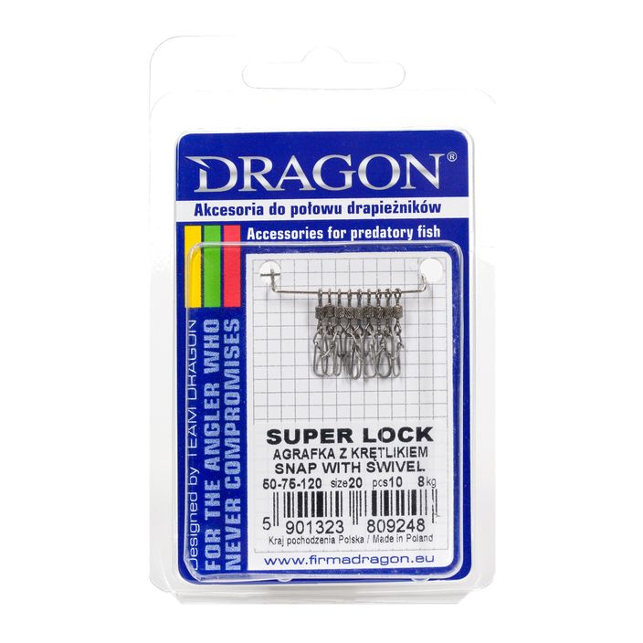 Agrafki spinningowe z krętlikami DRAGON Super Lock 10 szt. srebrne PDF-50-75-120 2