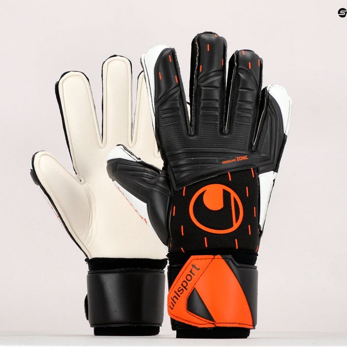 Rękawice bramkarskie uhlsport Speed Contact Supersoft czarne/białe/neonowe pomarańczowe 9