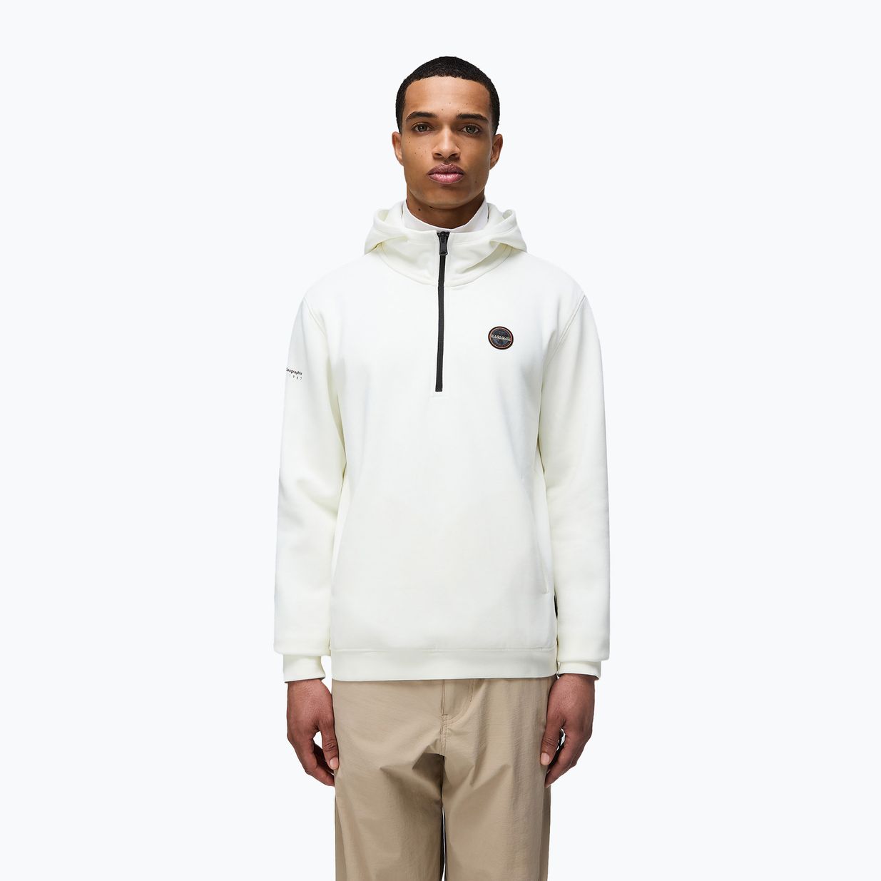 Bluza męska Napapijri B-Badge Half Zip Hooded white heron