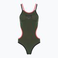 Strój pływacki jednoczęściowy damski arena One Double Cross Back One Piece dark sage/black/fluo red