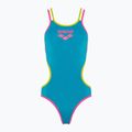 Strój pływacki jednoczęściowy damski arena One Double Cross Back One Piece turquoise/fluo pink/soft green