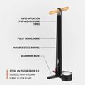 Pompka rowerowa Lezyne Steel HV Floor Drive 3.5 100psi flat black 3