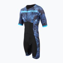 Kombinezon triathlonowy męski ZONE3 Activate+ Tropical Palm Short Sleeve Full Zip Trisuit navy/blue