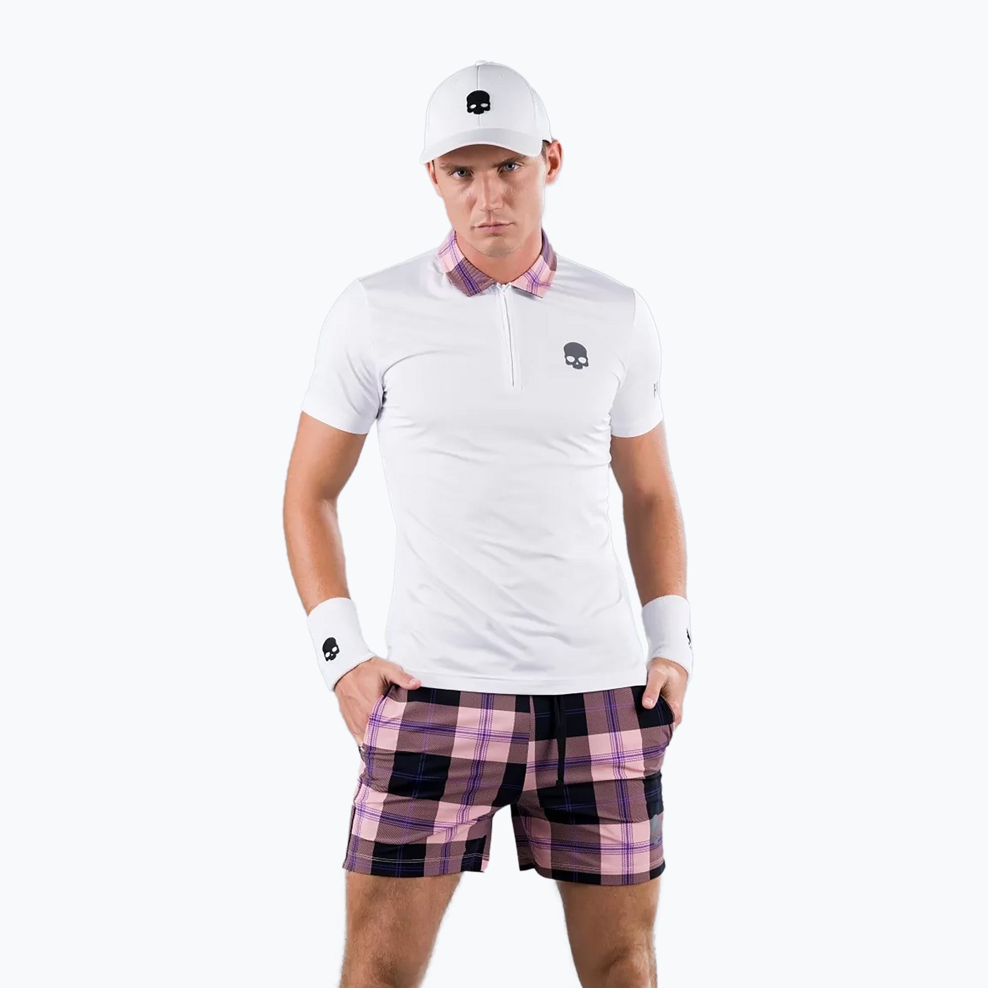 Koszulka polo tenisowa męska HYDROGEN Tartan Zipped Tech Polo white T00518E83 