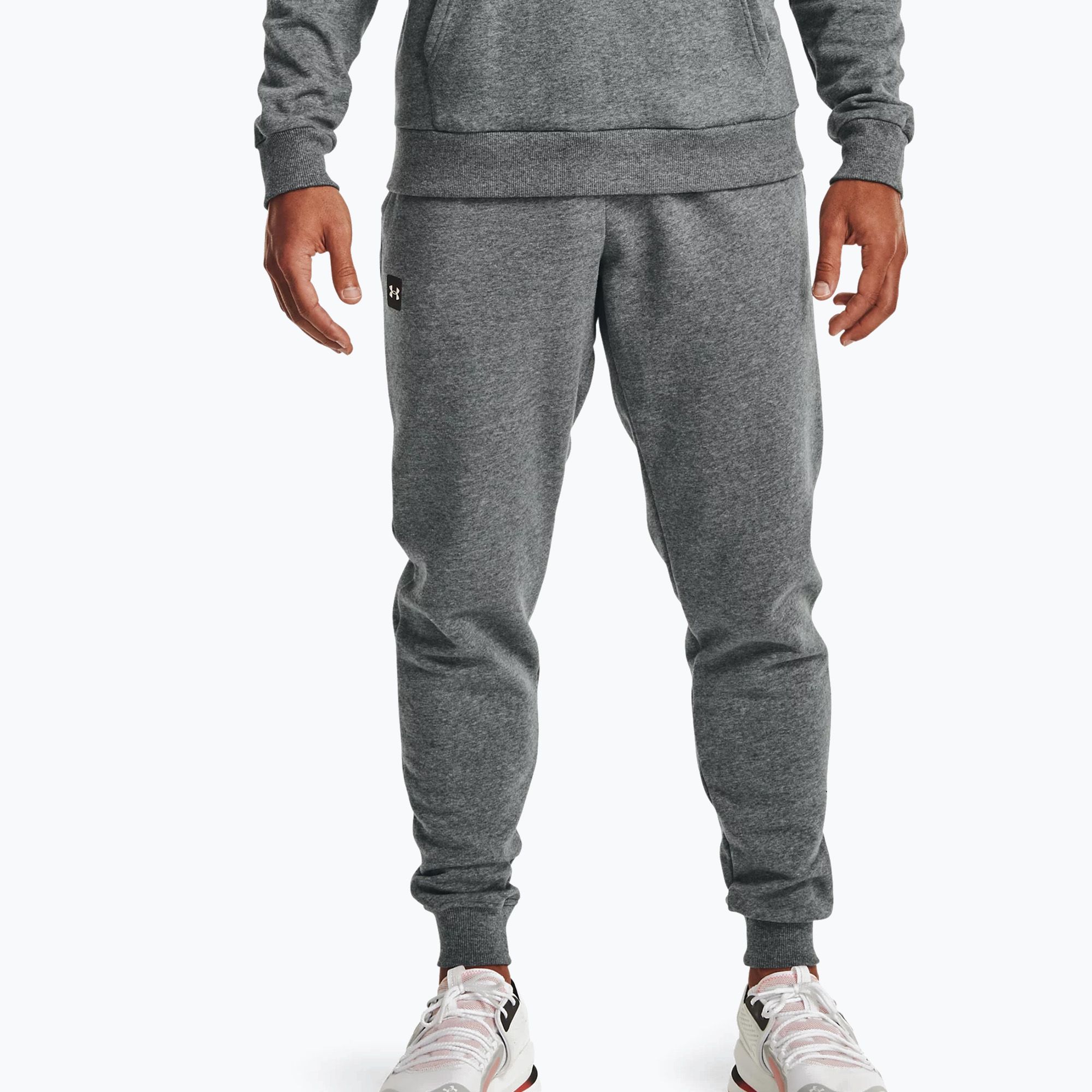 Spodnie męskie Under Armour Rival Fleece Joggers pitch gray light heather/onyx white 