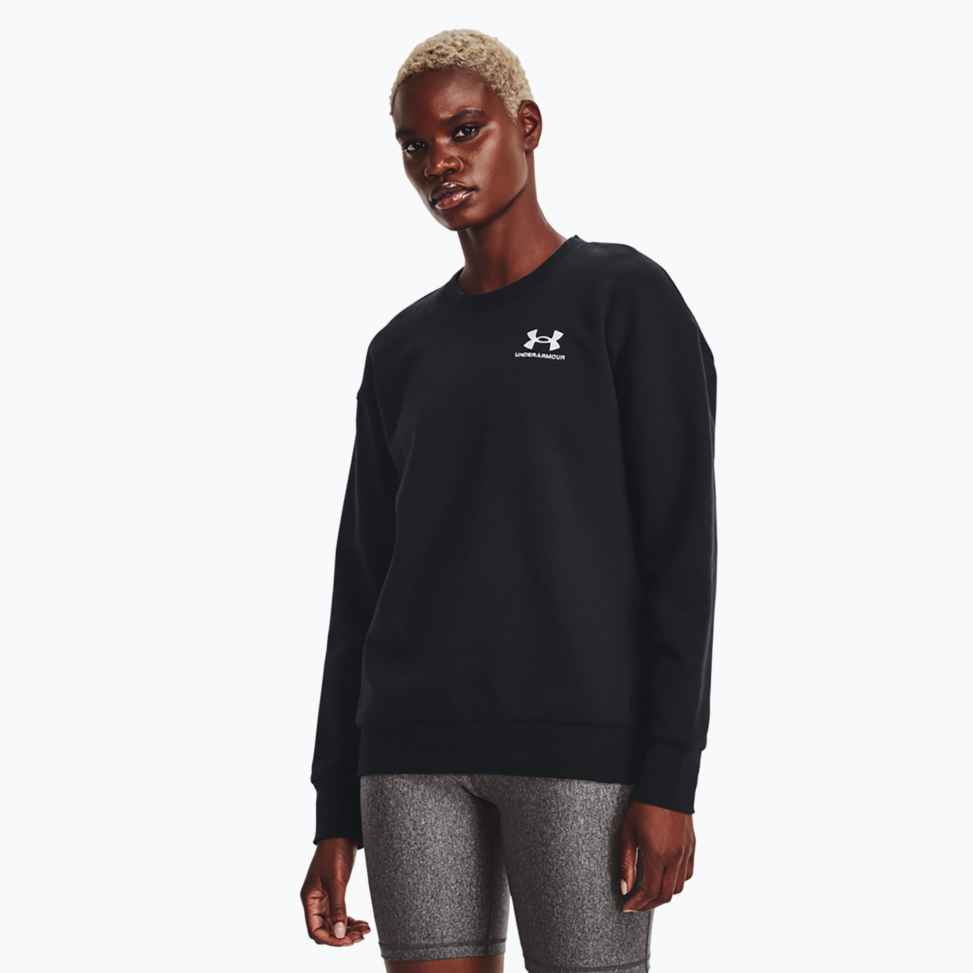 Bluza damska Under Armour Essential Fleece Crew black/white 