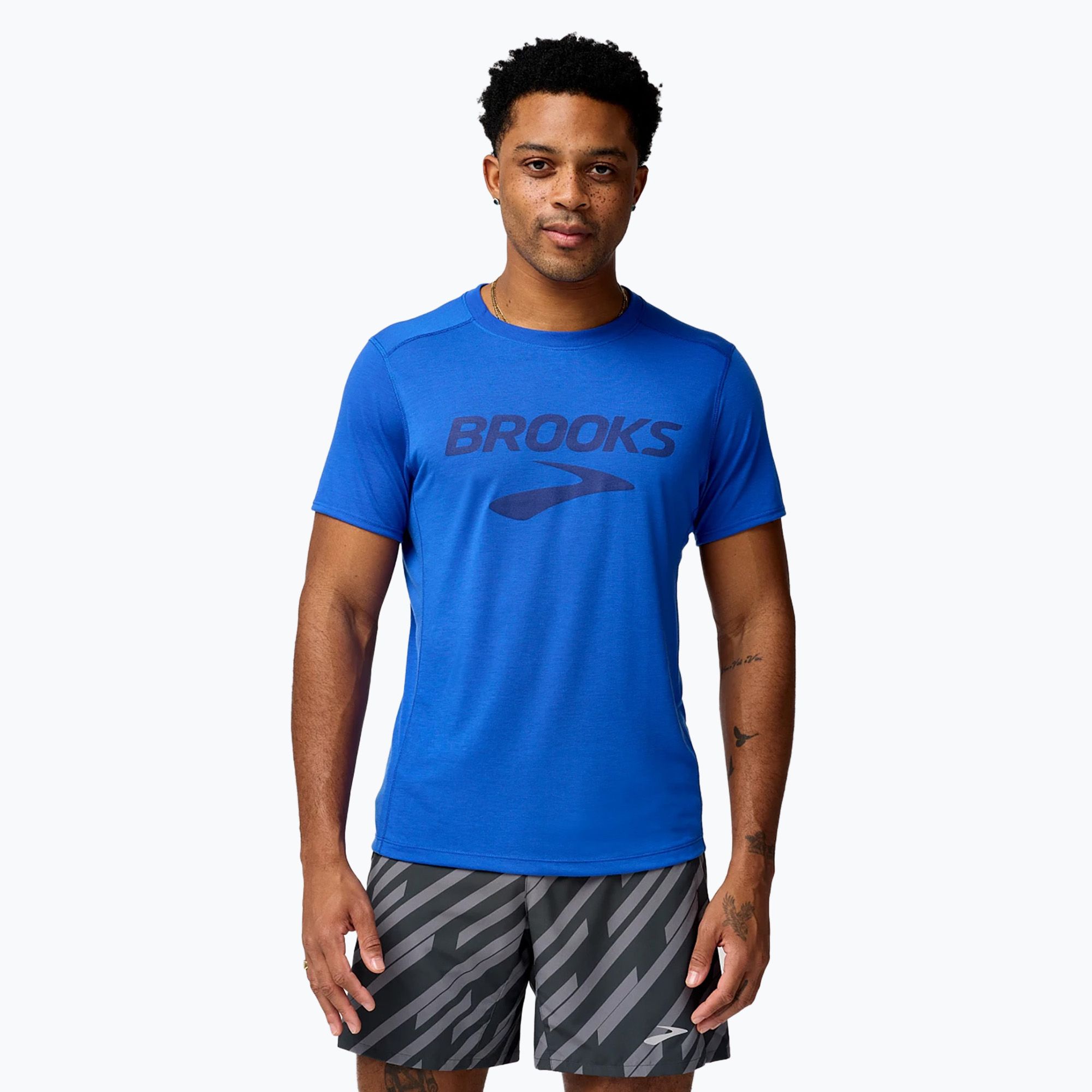 Koszulka do biegania męska Brooks Distance 3.0 neo blue/brooks logo 