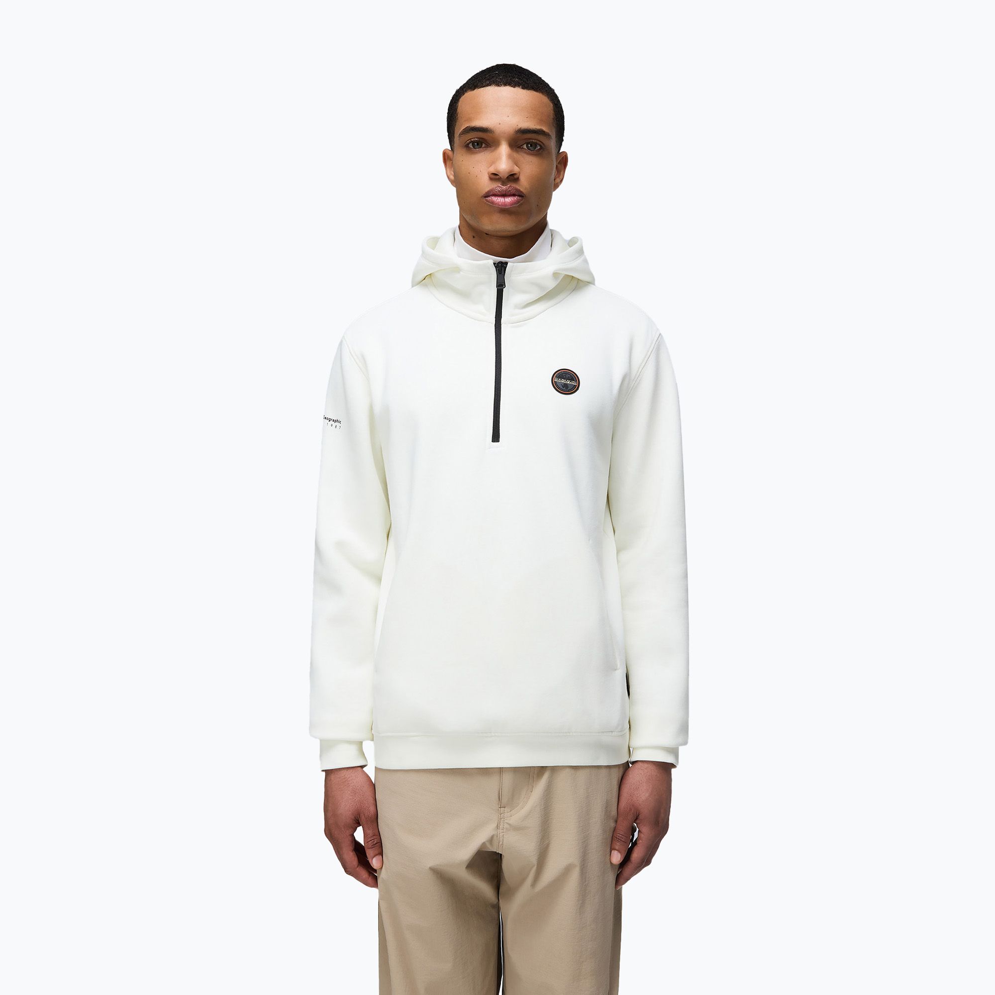 Bluza męska Napapijri B-Badge Half Zip Hooded white heron 