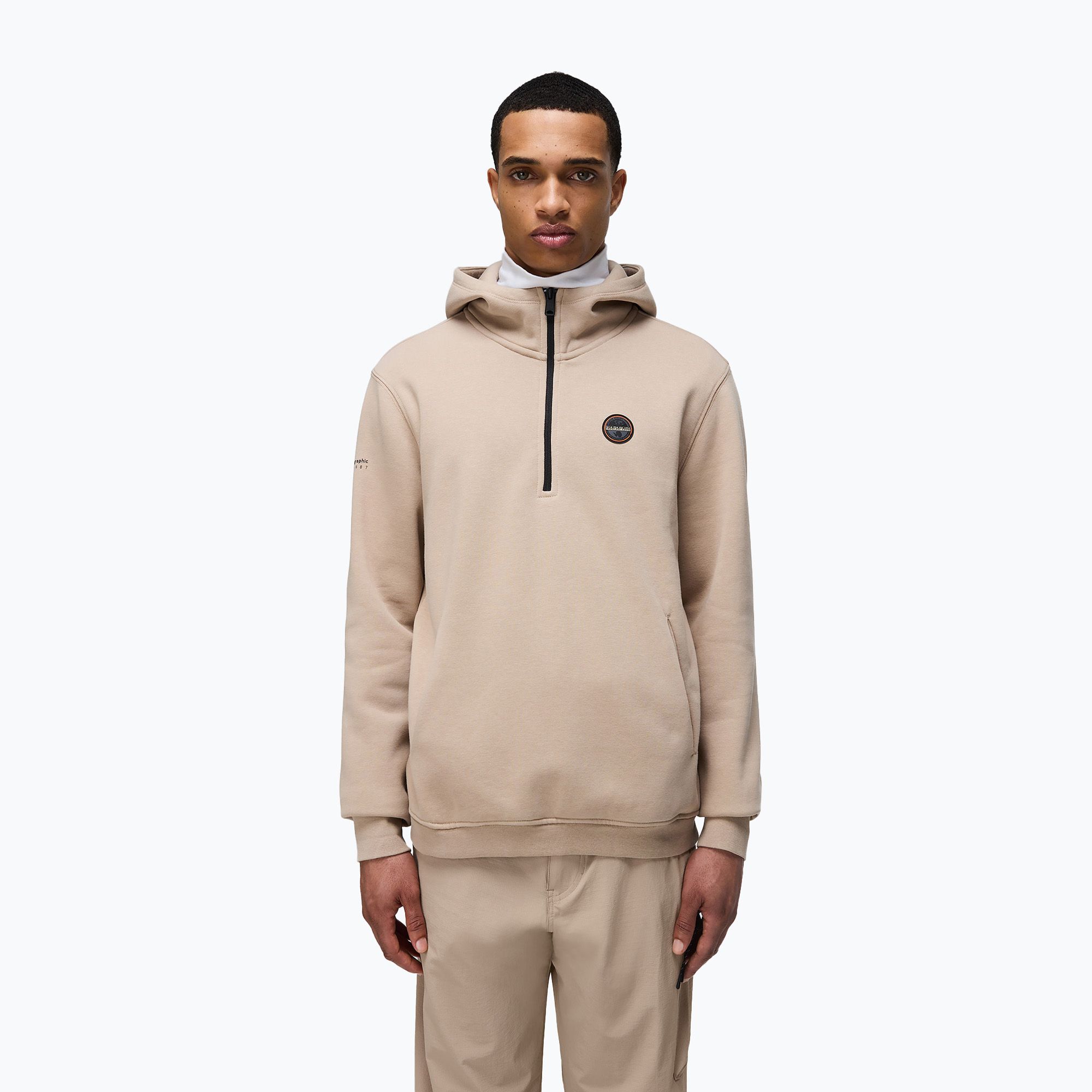 Bluza męska Napapijri B-Badge Half Zip Hooded beige rocky 