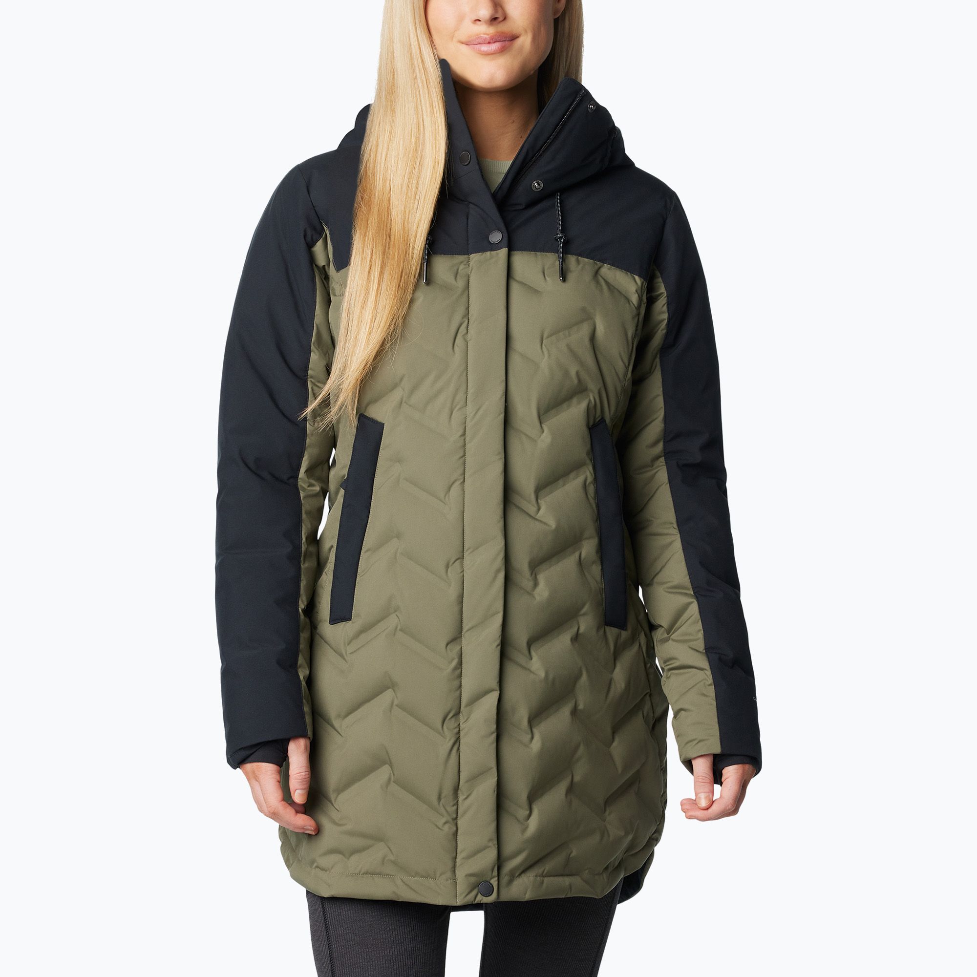 Płaszcz puchowy damski Columbia Mountain Croo III Mid Down stone green/black 