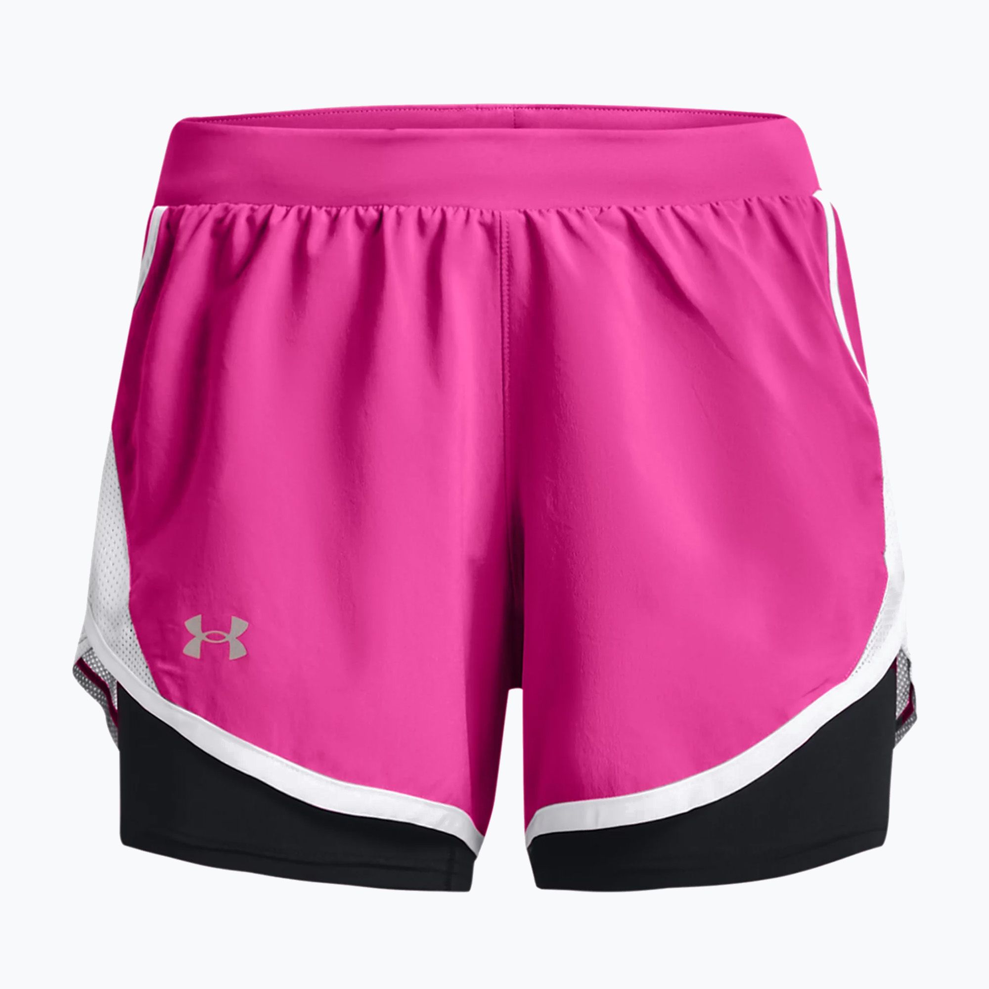Spodenki do biegania damskie Under Armour Fly By 2.0 2N1 rebel pink/white/reflective 