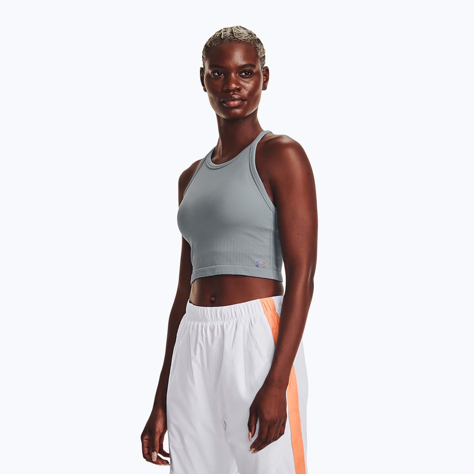 Top treningowy damski Under Armour Rush Seamless Tank harbor blue/downpour gray/iridescent 