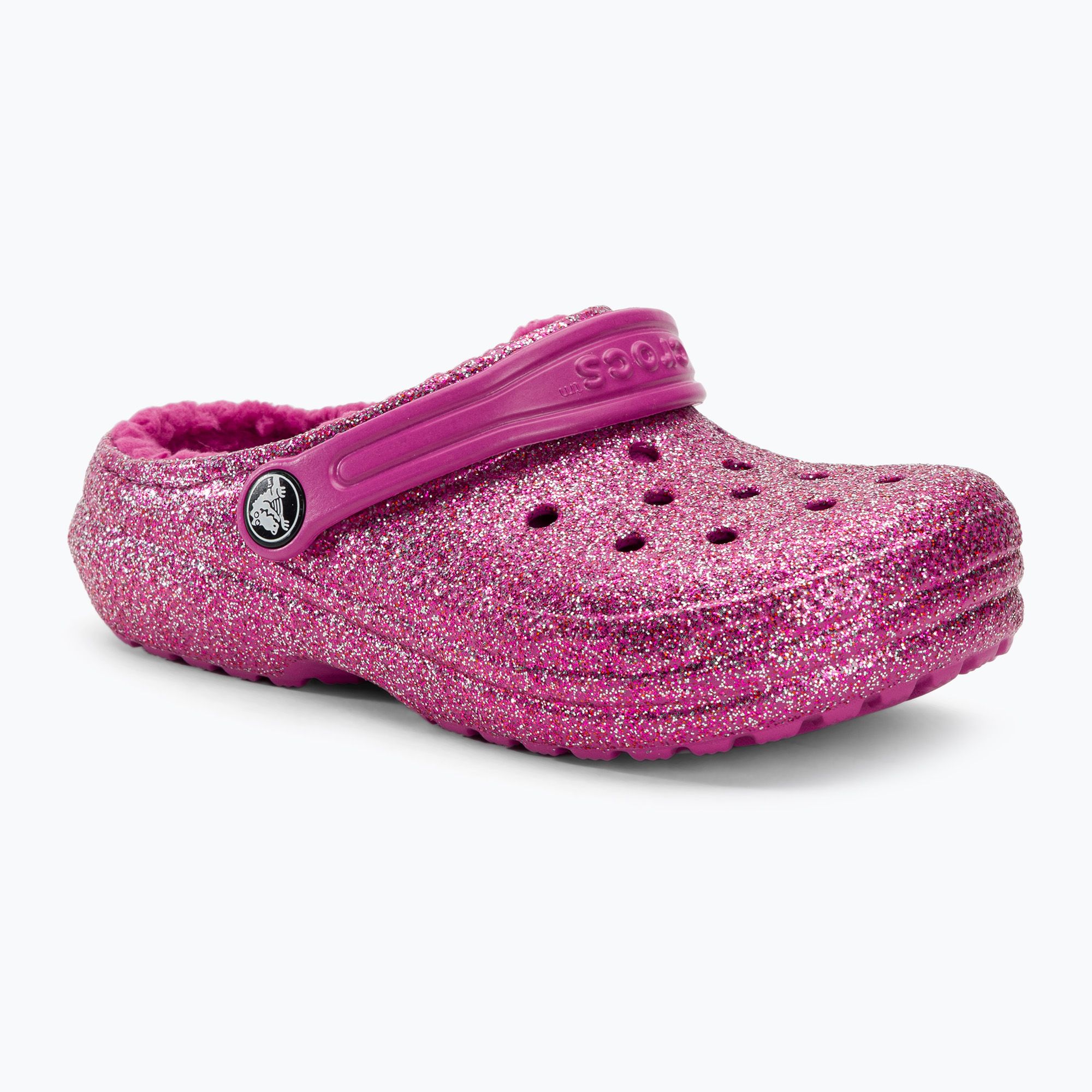 Klapki dziecięce Crocs Classic Lined Glitter Clog fuchsia fun/multi 