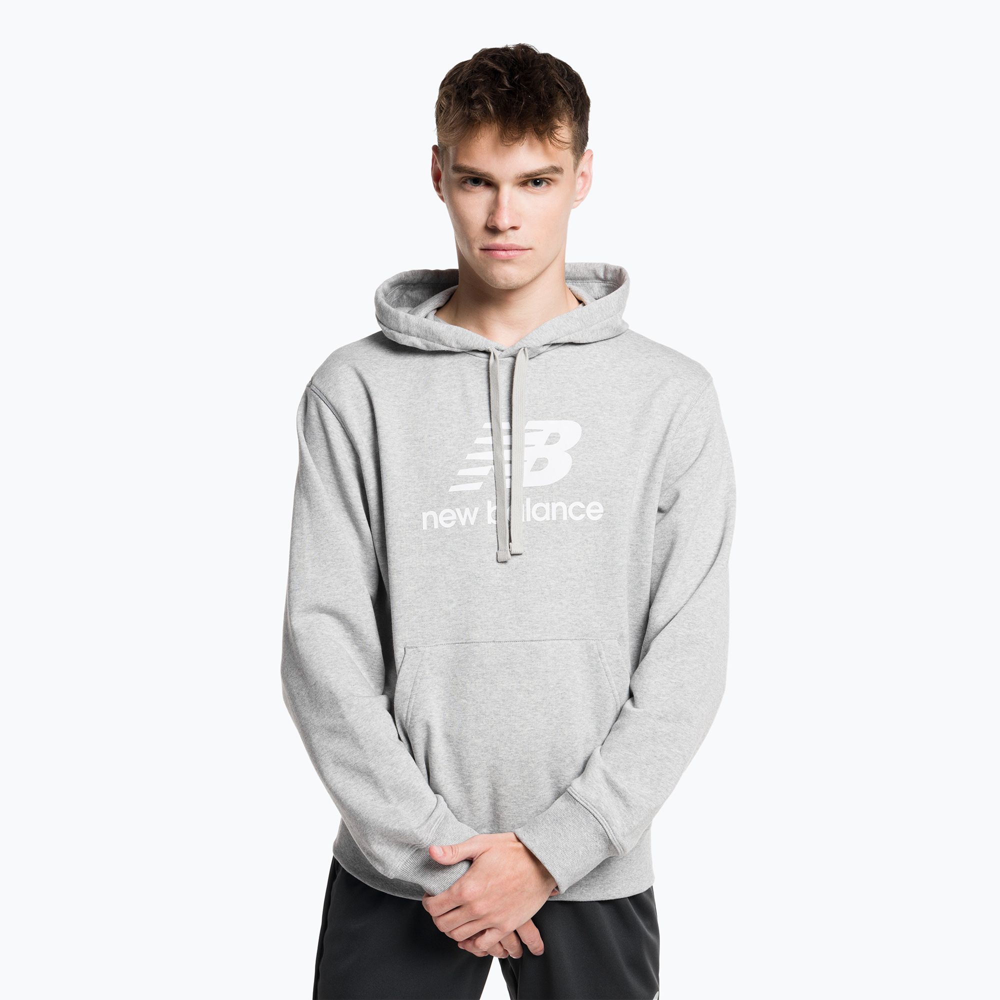 Bluza męska New Balance Essentials Stacked Logo French Terry Hoodie athletic grey 
