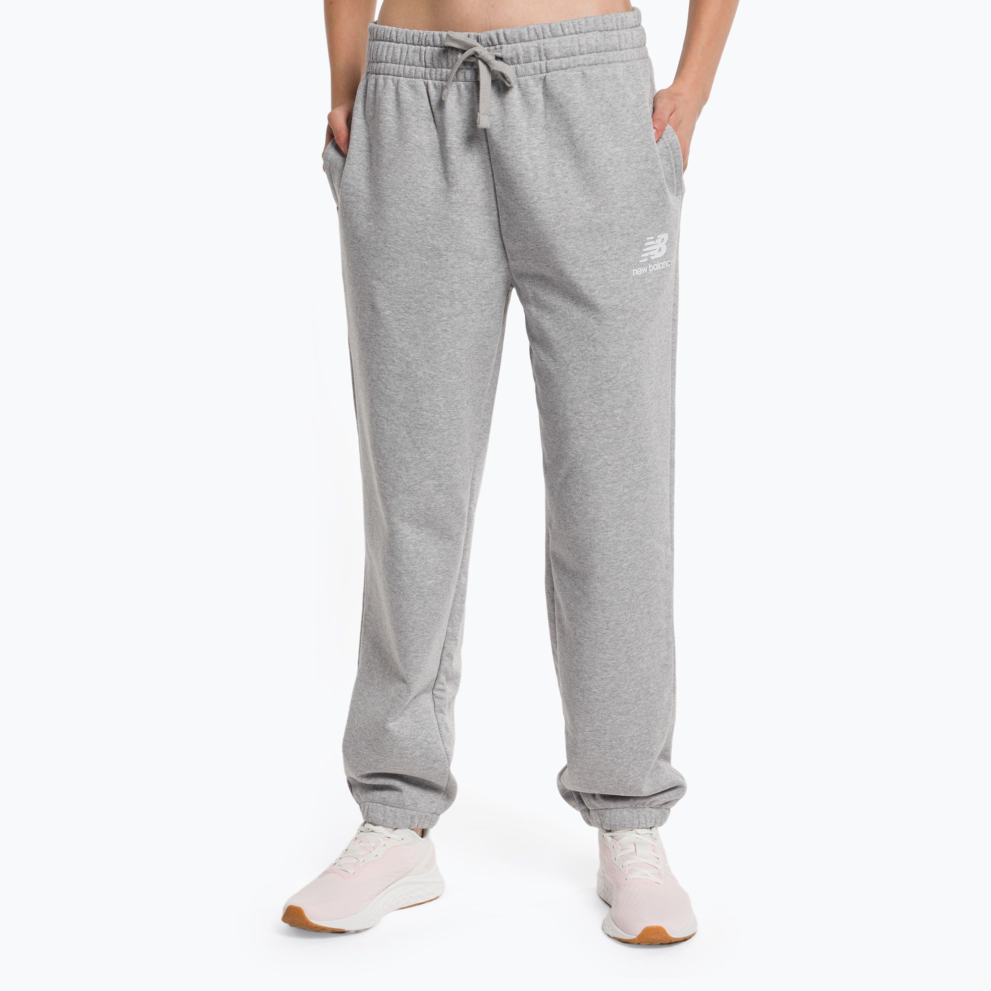 Spodnie damskie New Balance Essentials Stacked Logo French athletic grey 