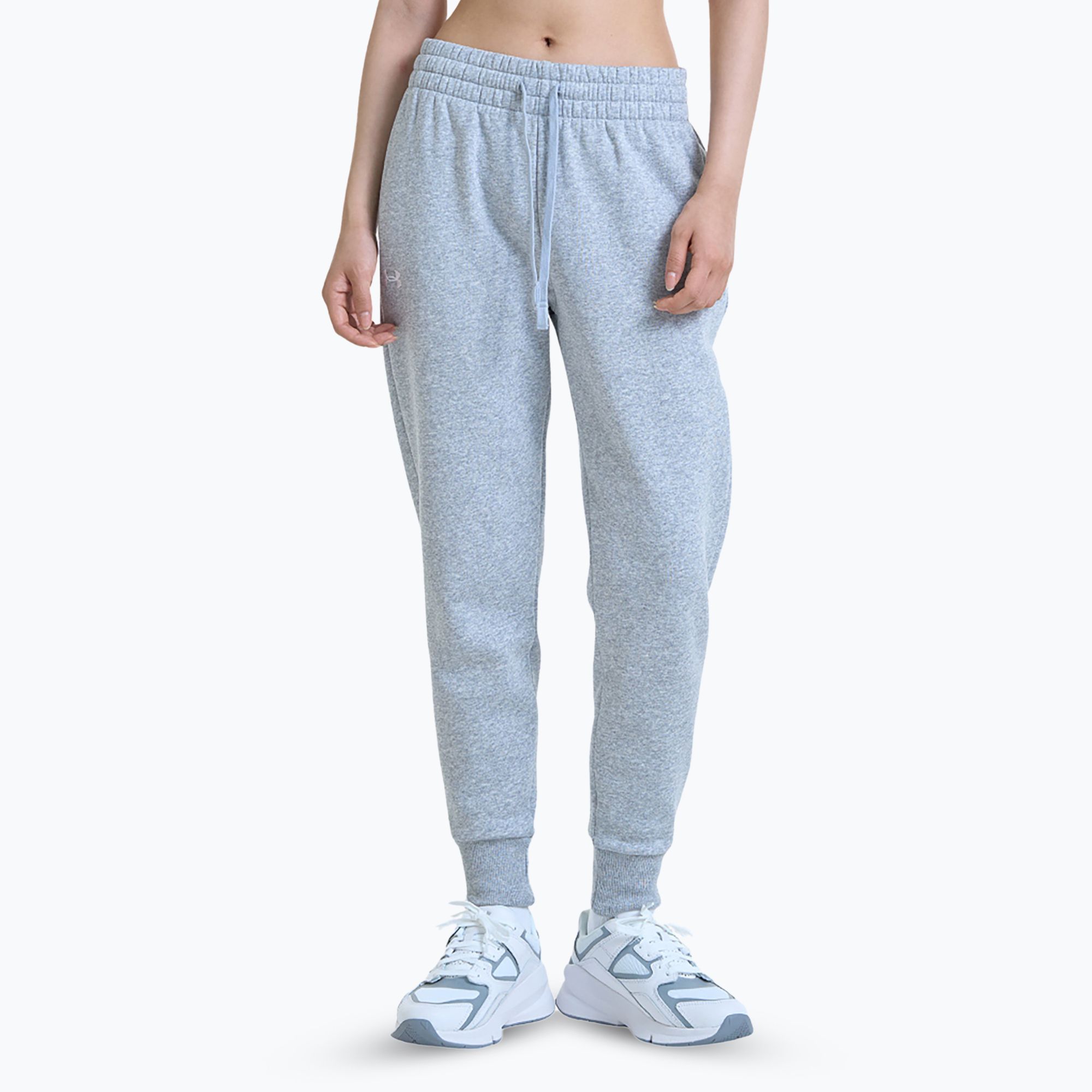 Spodnie damskie Under Armour Rival Fleece Joggers mod gray light heather/white 