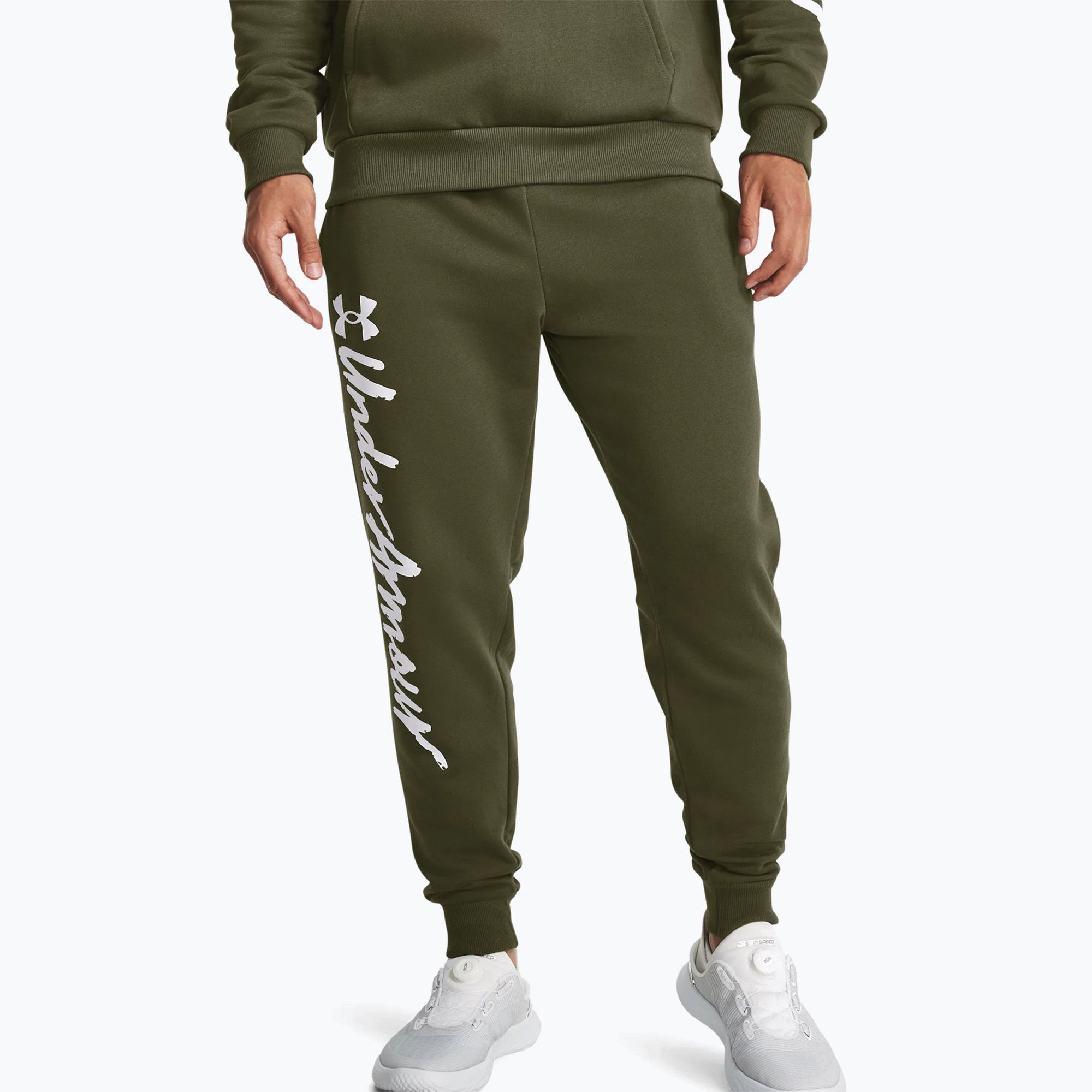 Spodnie treningowe męskie Under Armour Rival Fleece Graphic Joggers marine od green/white 