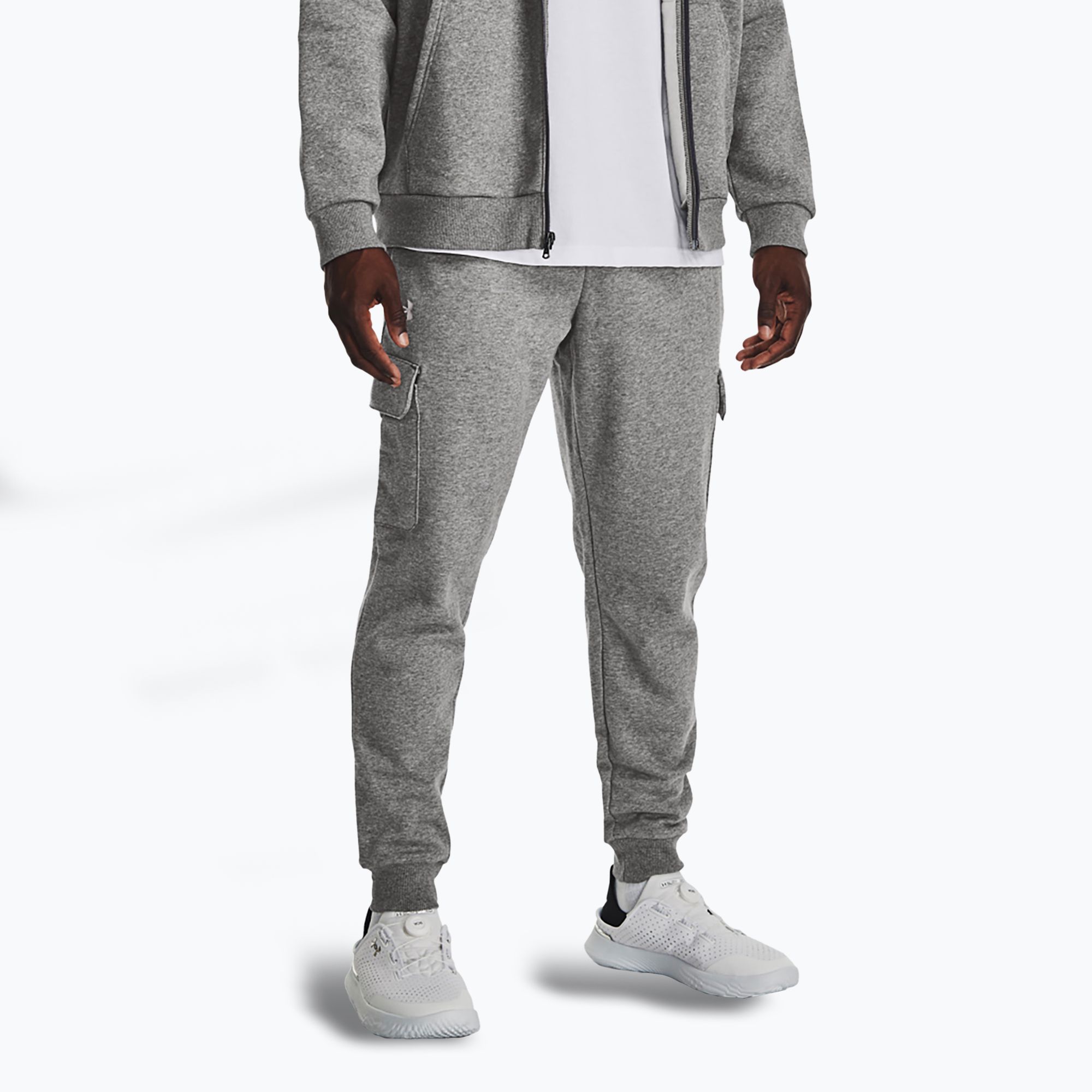 Spodnie męskie Under Armour Rival Fleece Cargo Jogger castlerock light heather/white 