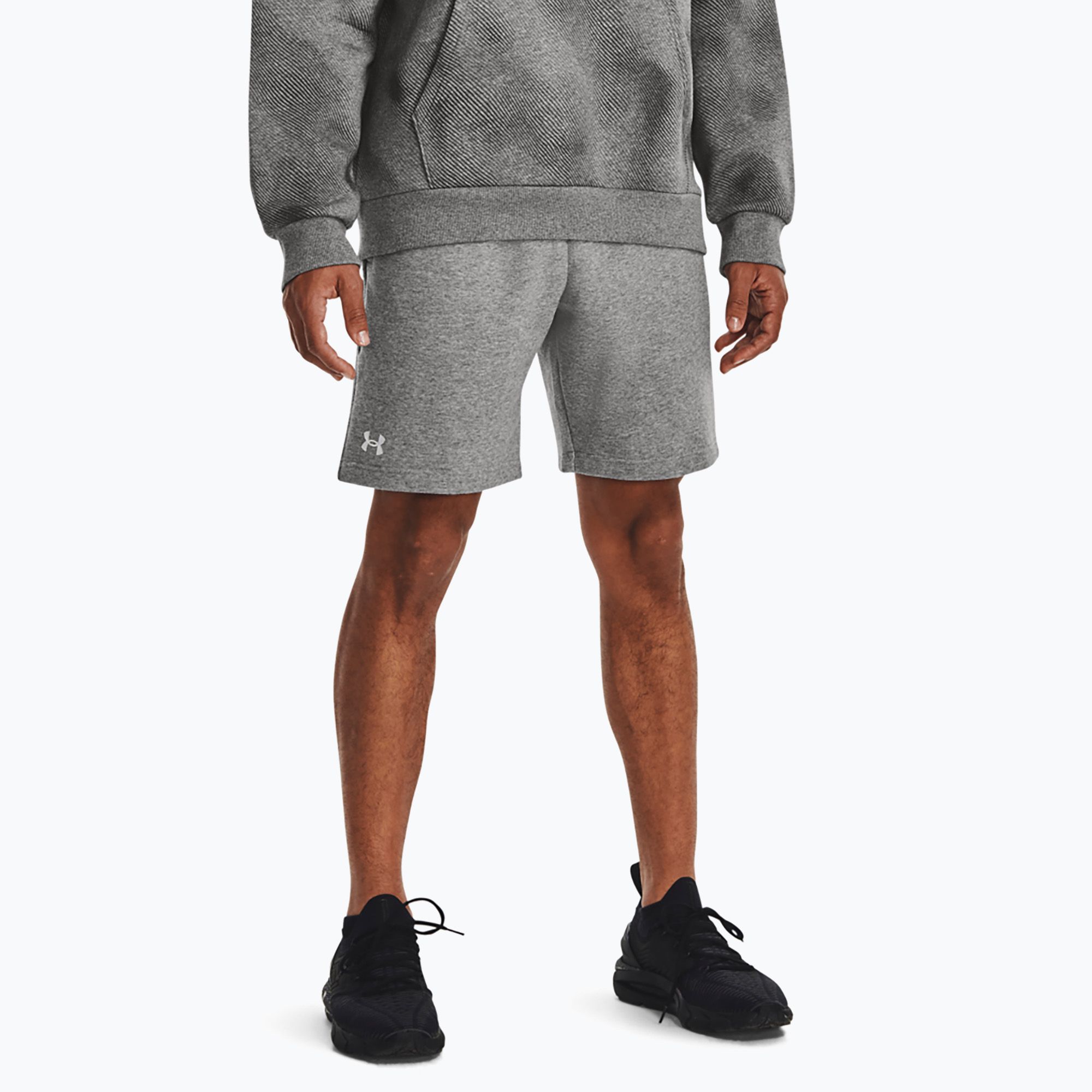 Spodenki treningowe męskie Under Armour Rival Fleece castlerock light heather/white 