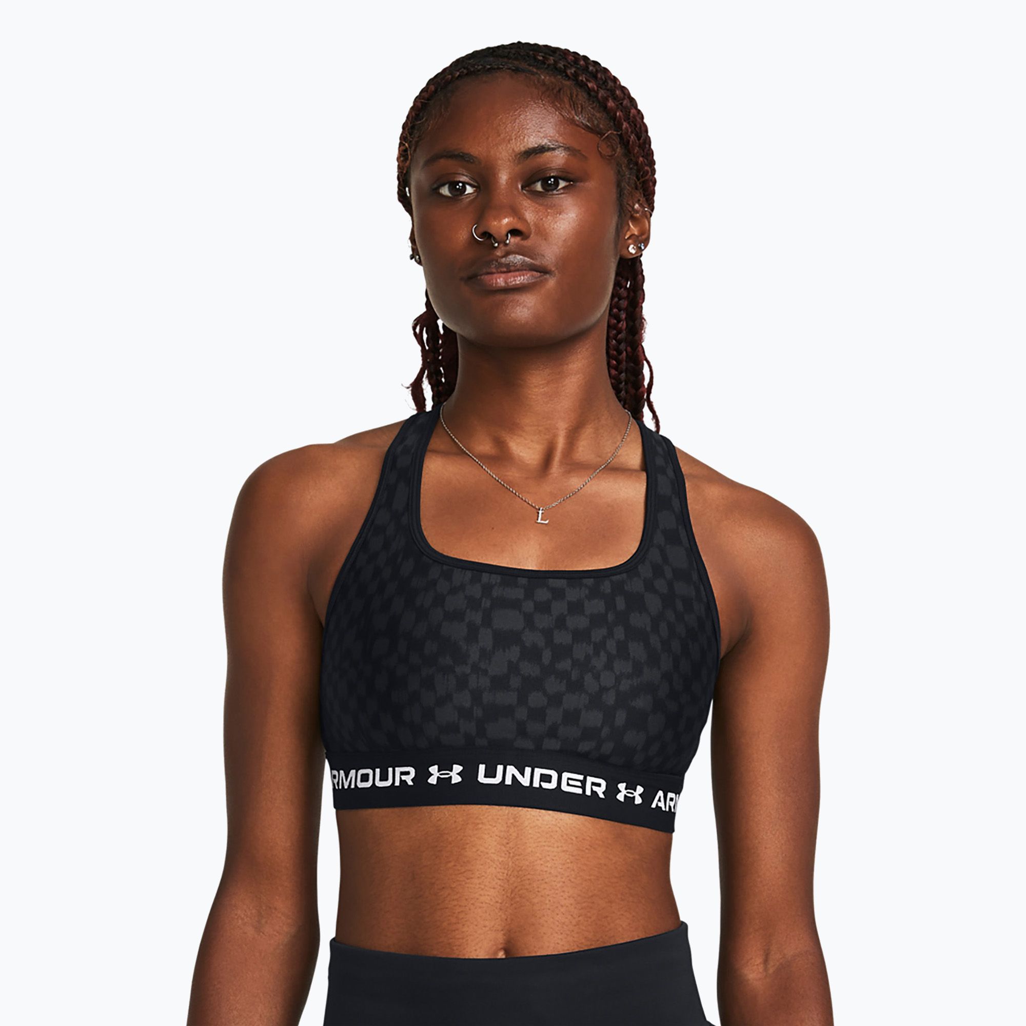 Biustonosz treningowy Under Armour Crossback Mid Print black/castlerock/white 