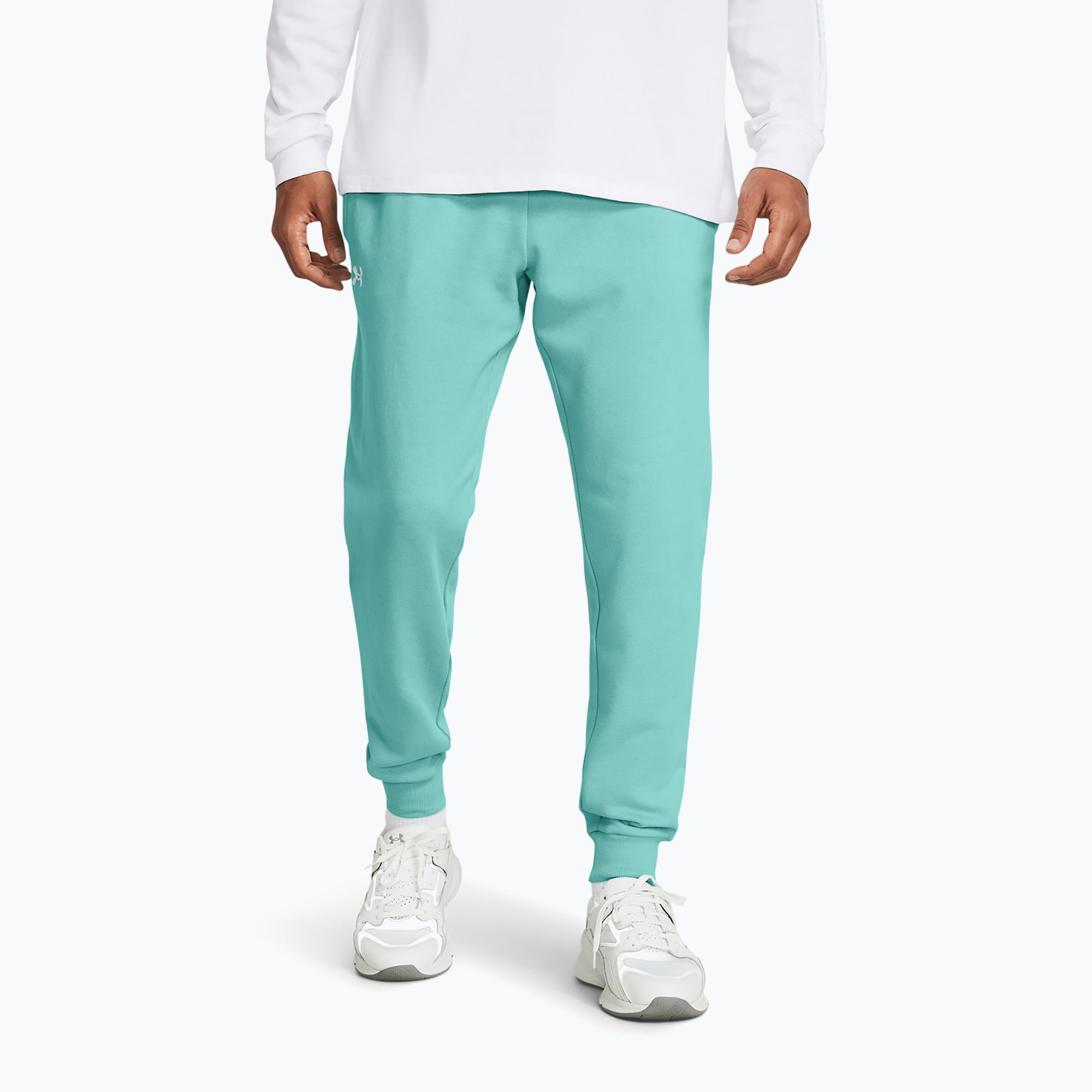 Spodnie męskie Under Armour Rival Fleece Joggers radial turquoise/white 