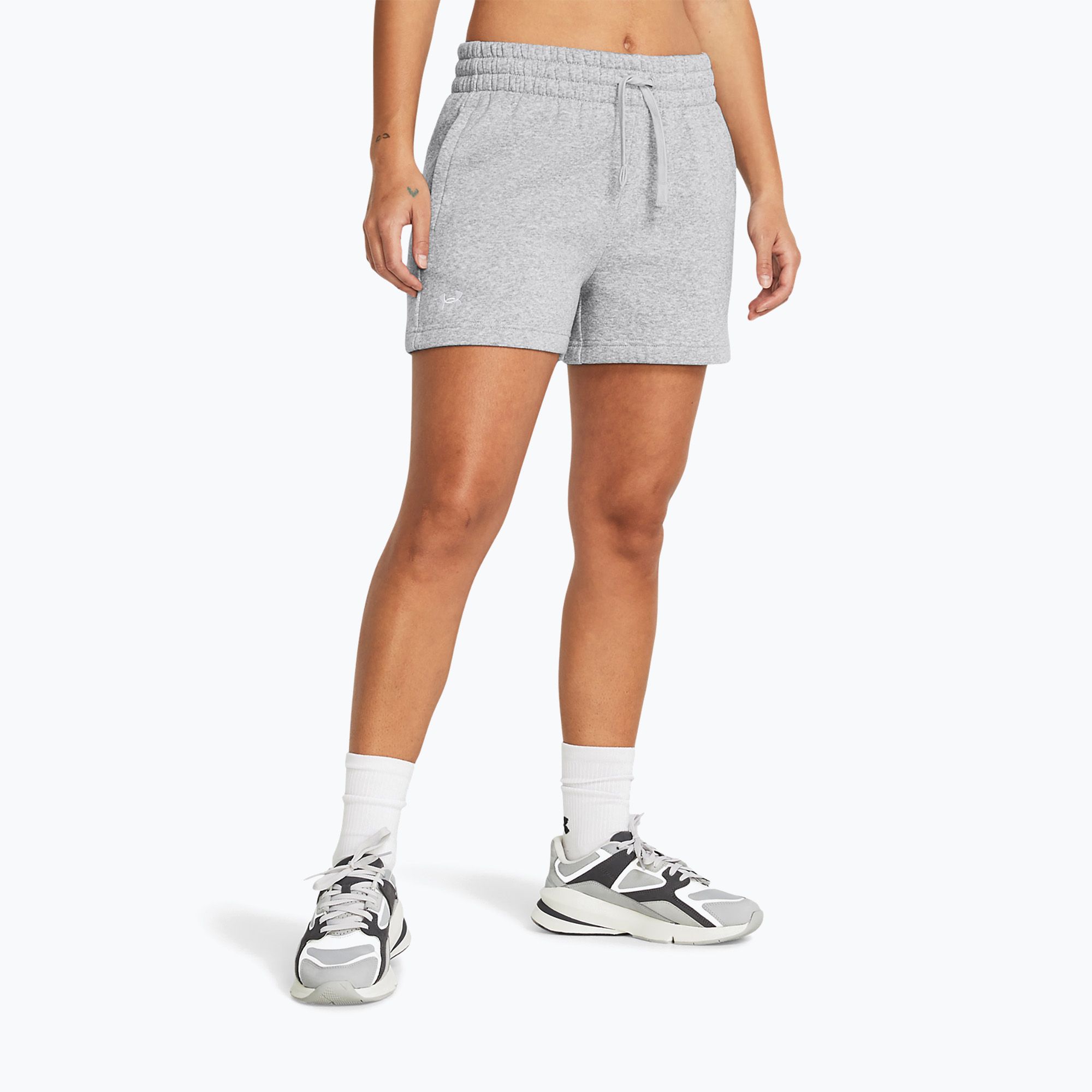Spodenki treningowe damskie Under Armour Rival Fleece mod gray light heather/white 