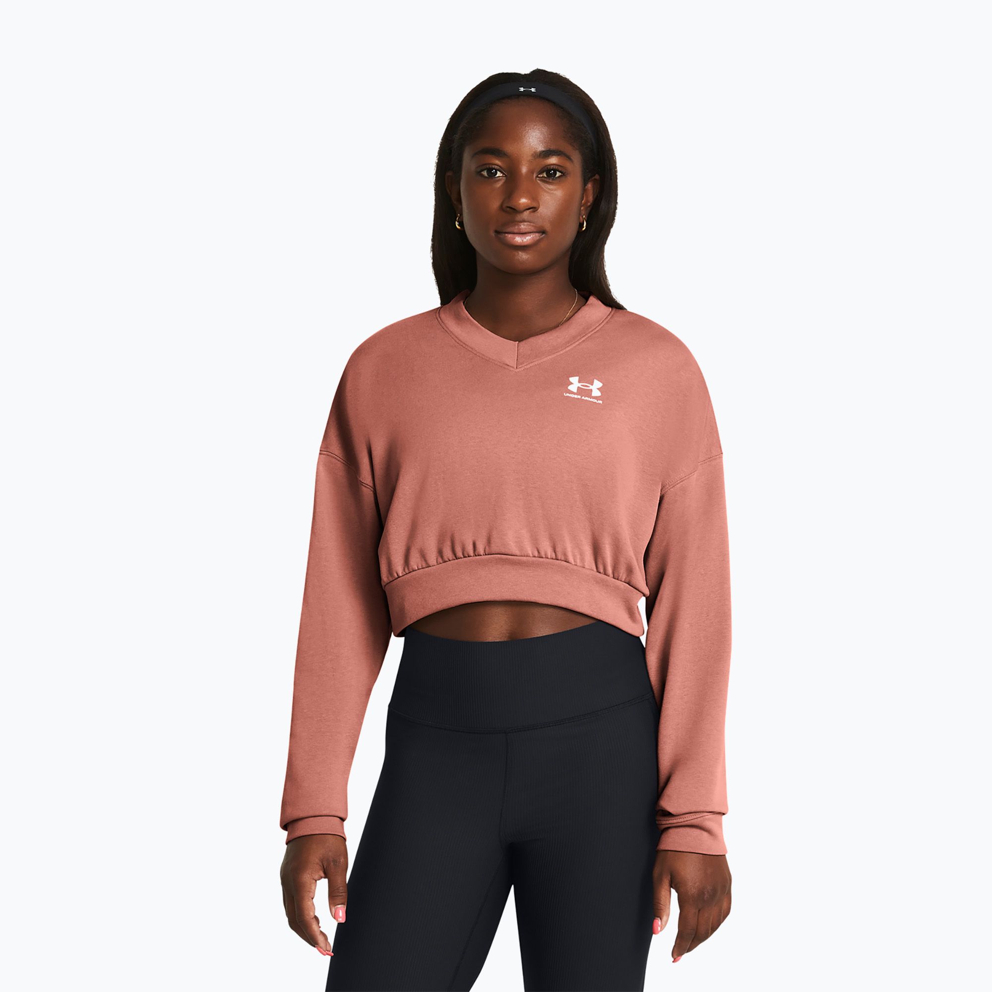 Bluza treningowa damska Under Armour Rival Terry Os Crop Crew canyon pink/white 