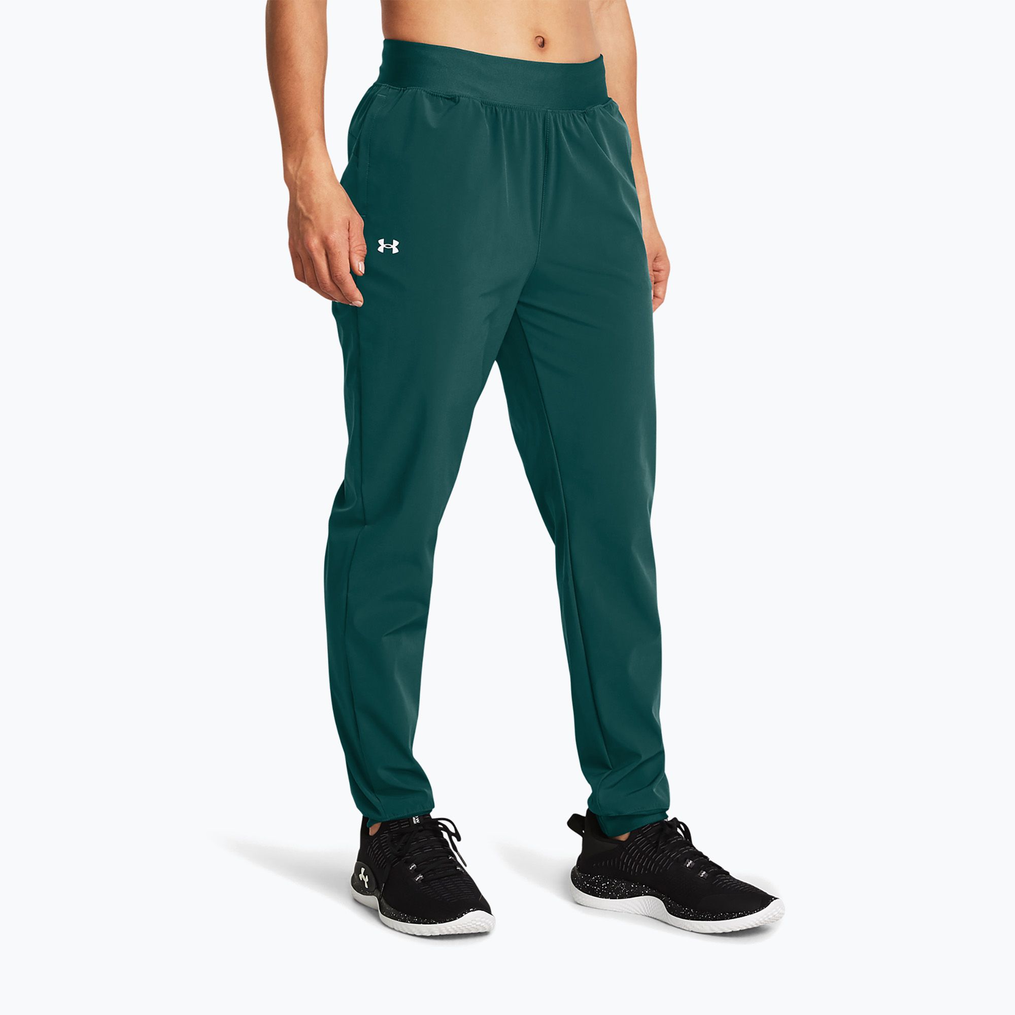 Spodnie treningowe damskie Under Armour Sport High Rise Woven hydro teal/white 