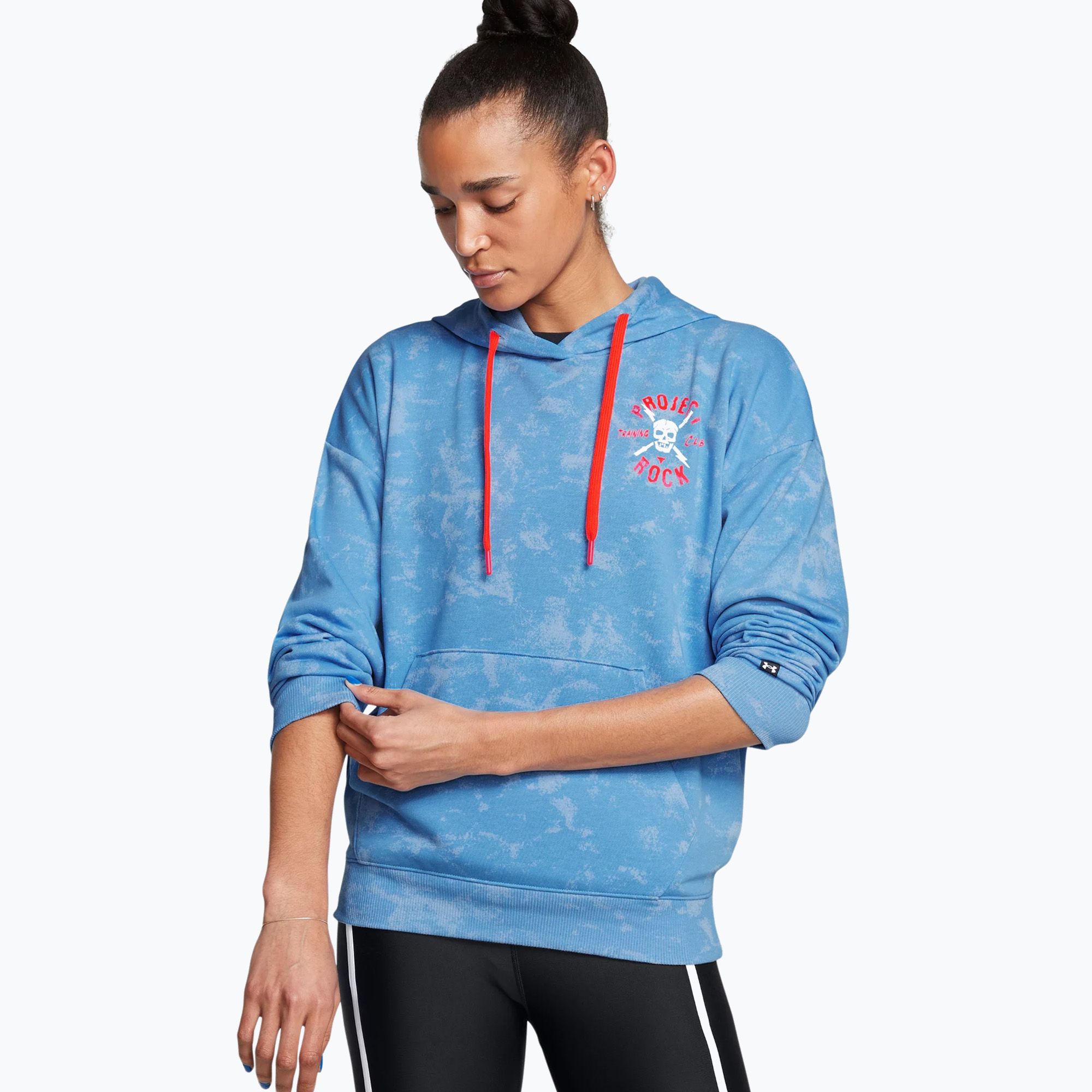 Bluza treningowa damska Under Armour Project Rock Underground Terry HD viral blue/phoenix fire/white 