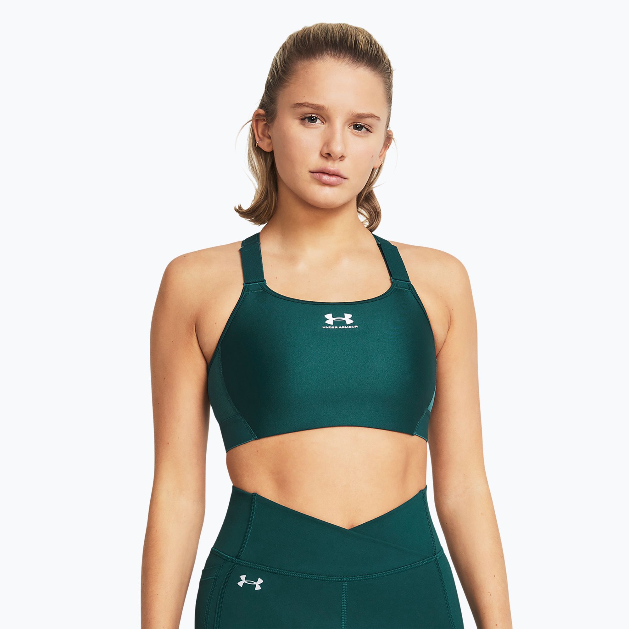 Biustonosz treningowy Under Armour HeatGear Armour High hydro teal/white 